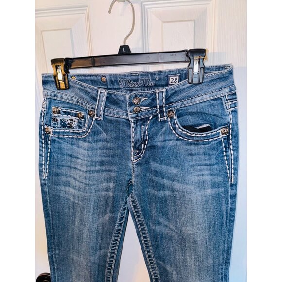 Miss Me Boot Cut Jeans 28 Blue Denim Embellished Pockets Cowgirl Western Hippie - Picture 8 of 13